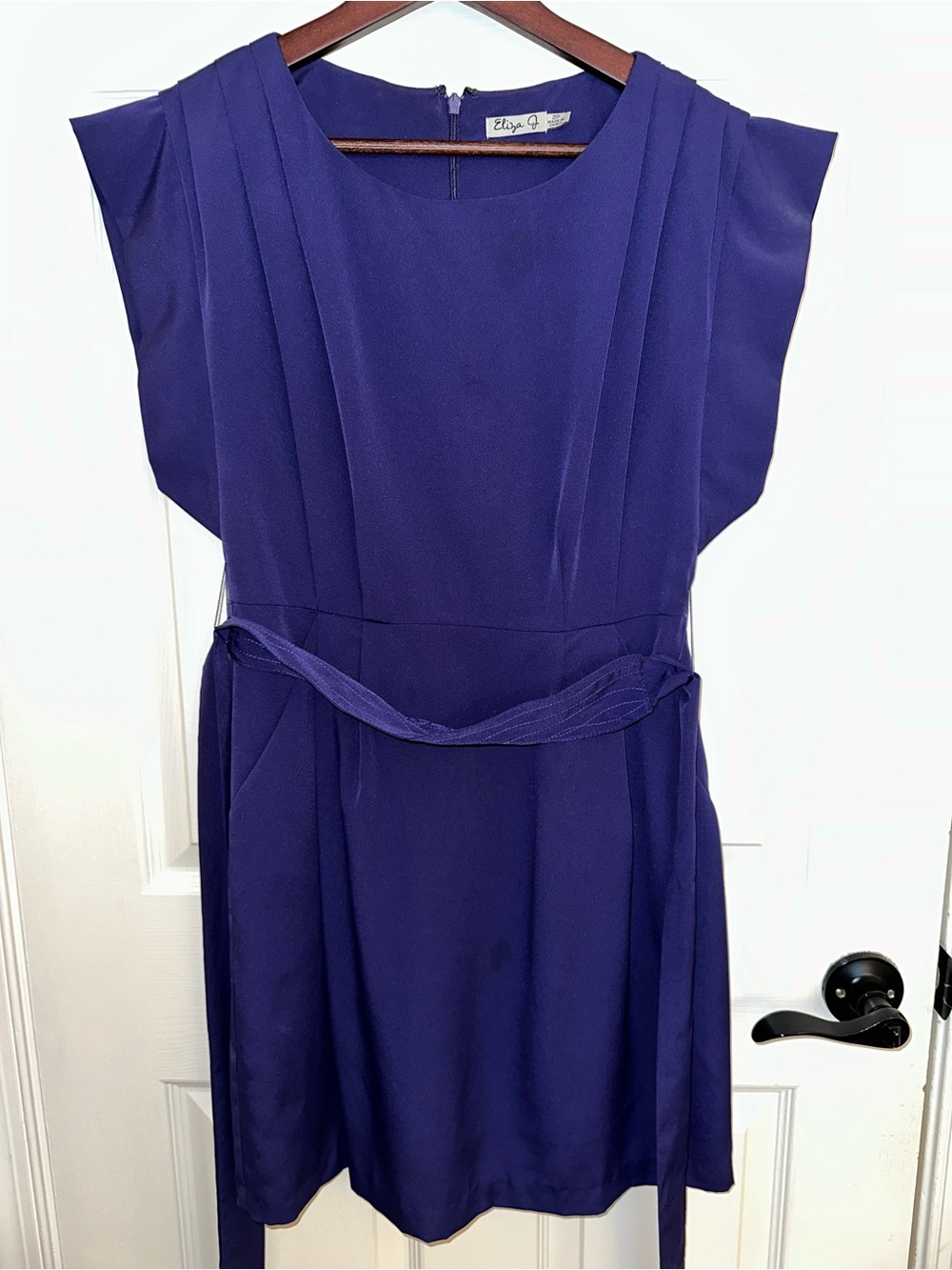 Eliza J Royal Purple Cap-Sleeve Belted Sheath Dress